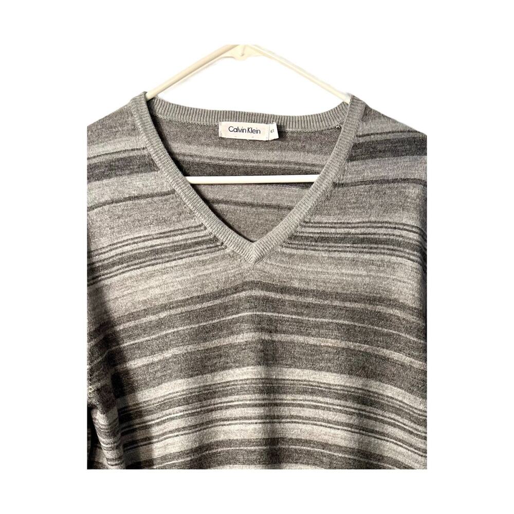 Calvin Klein Sweater Mens XL Gray Long Sleeve Merino Wool Lightweight Pullover - Picture 6 of 10